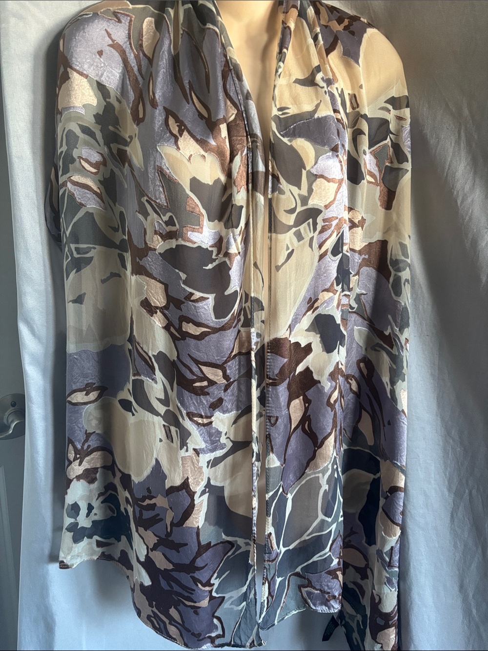 Cynthia Rowley Sheer Floral-Print Blouse in Cream, Gray & Brown
